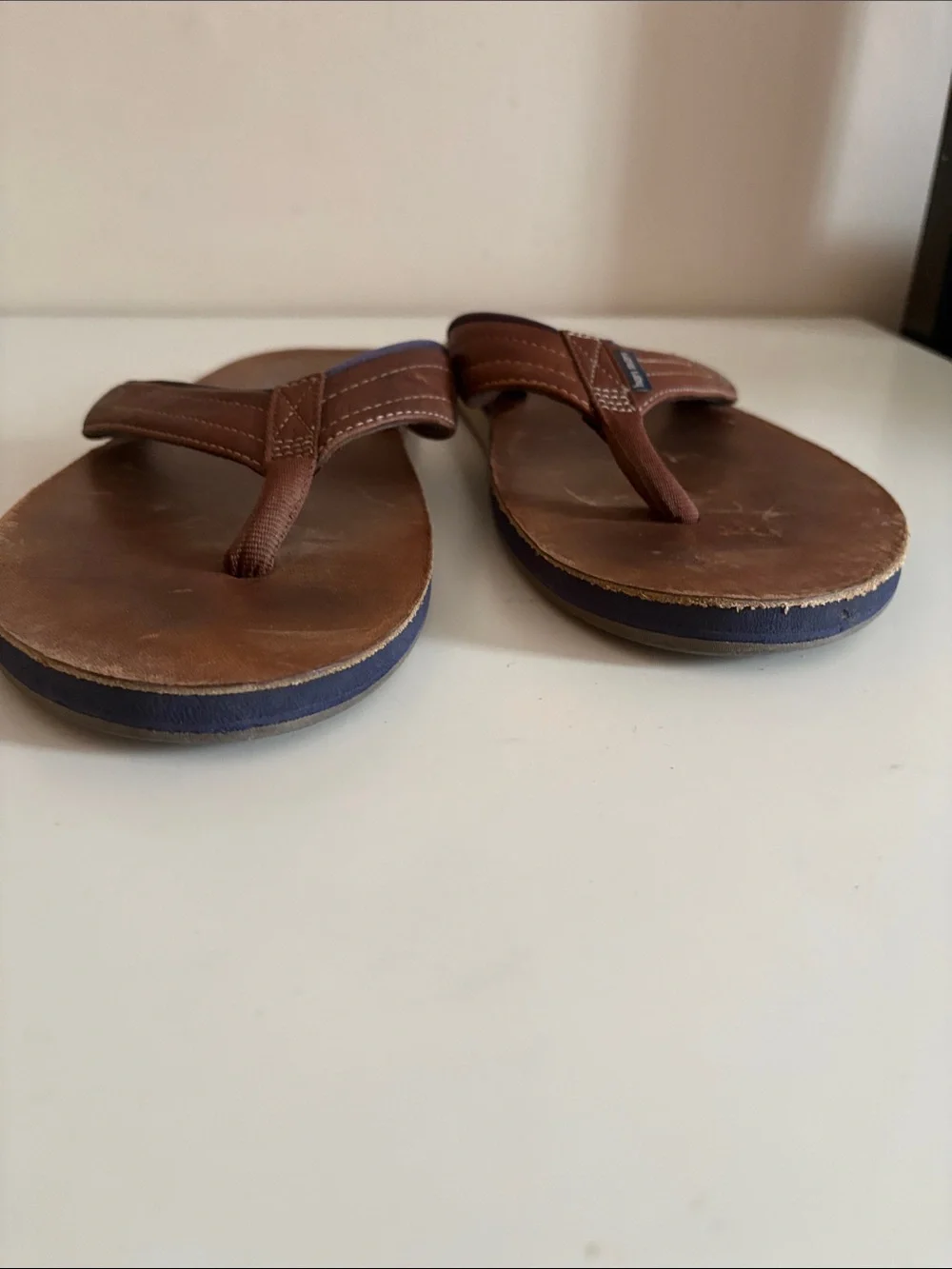 Hari Mari x Nokona Men's Tan Leather Flip Flops From Baseball Gloves Size 13